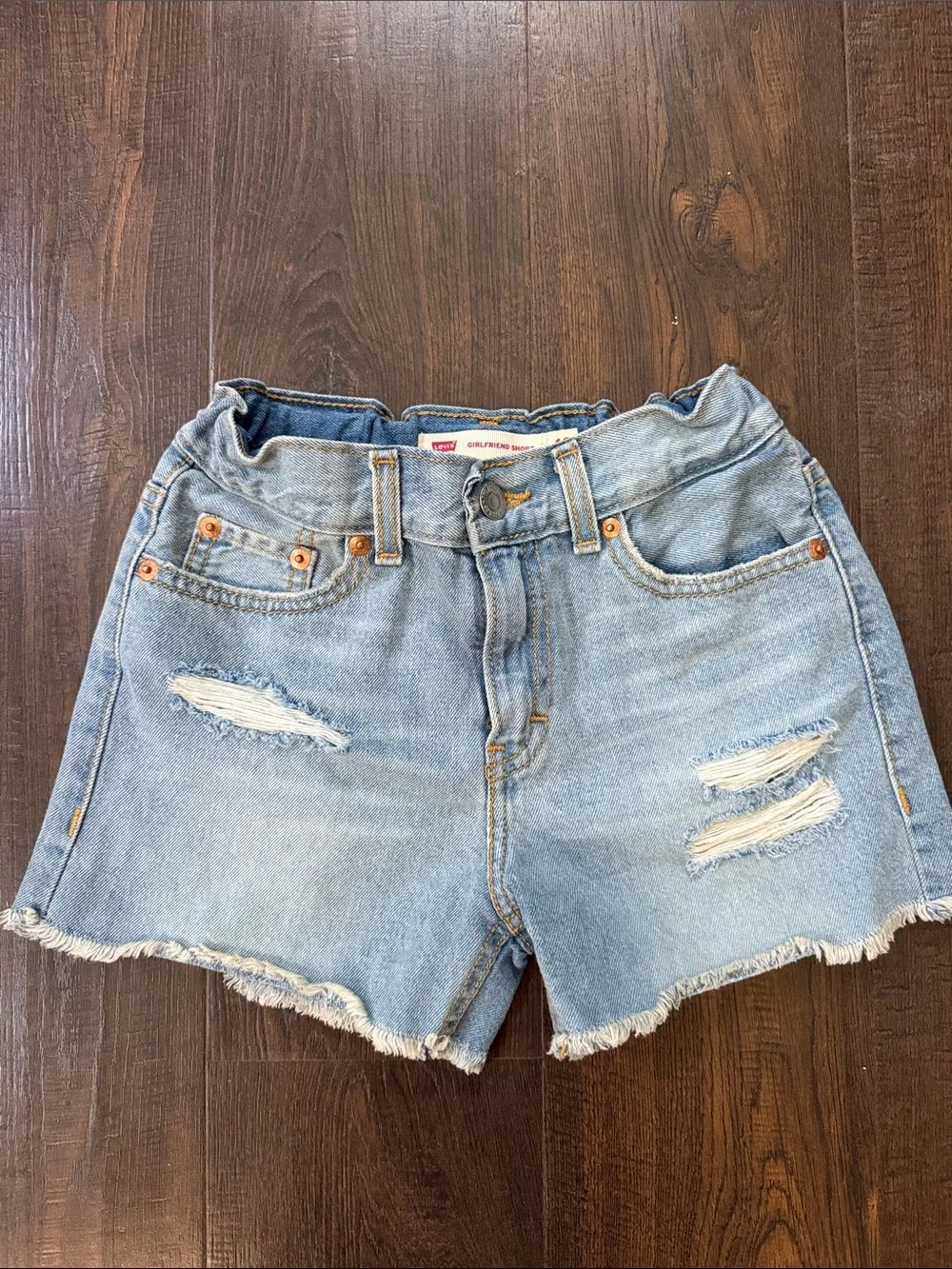 Levi's Light Blue Distressed Jean Shorts with Frayed Hem